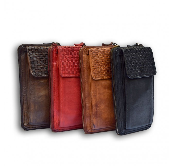 ALL -IN-ONE WOVEN LEATHER VERTICAL LADY'S PURSE