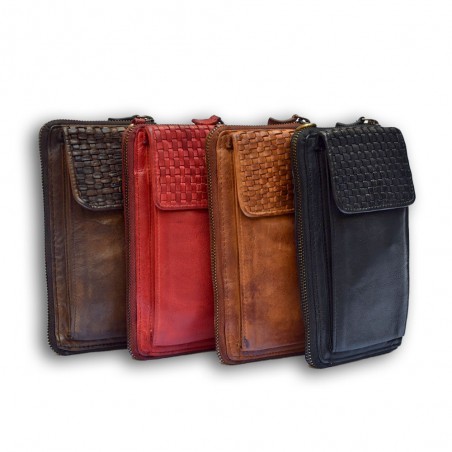 ALL -IN-ONE WOVEN LEATHER VERTICAL LADY'S PURSE